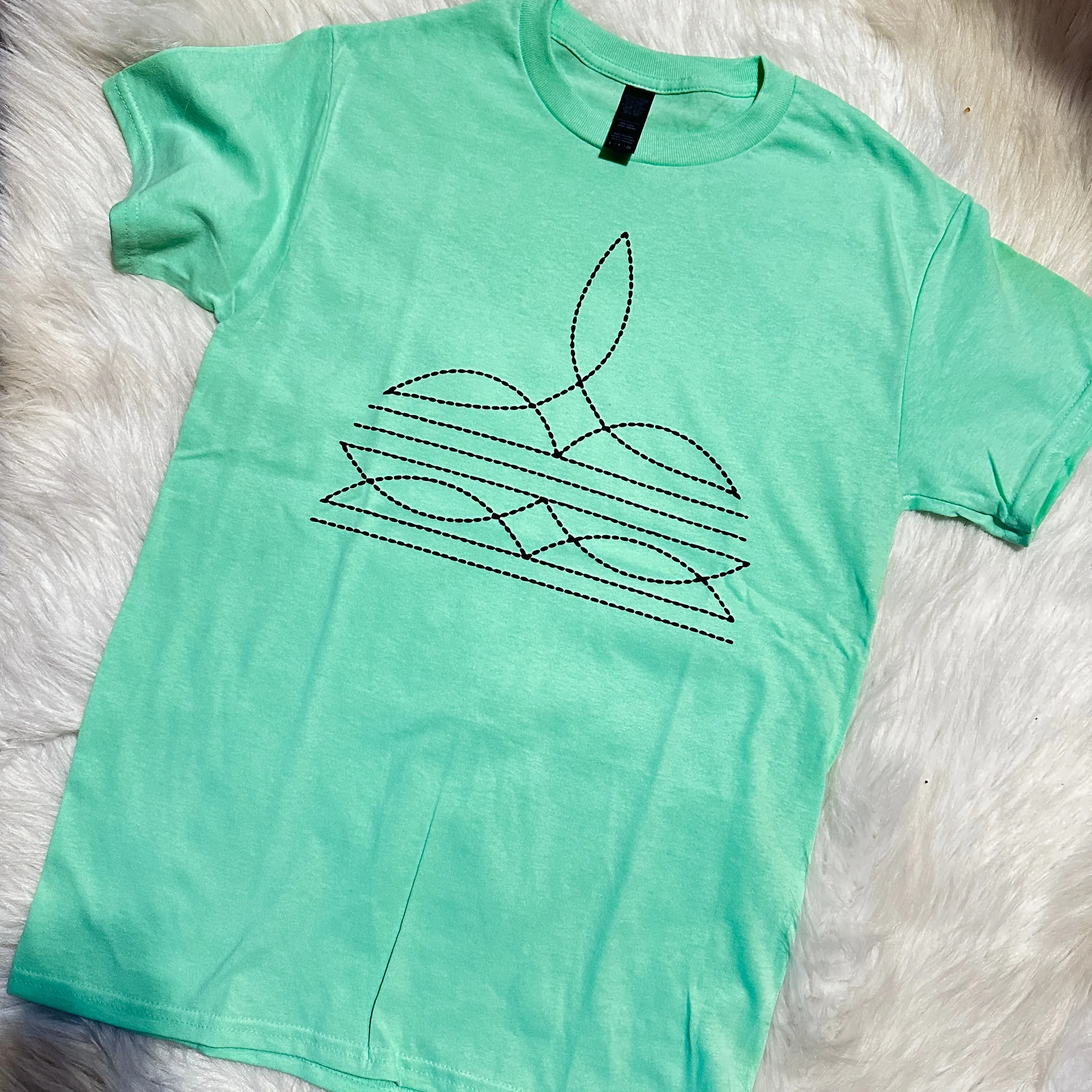 Western Boot Stitch Mint Green Tee