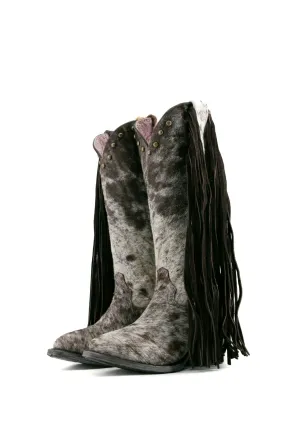 Women’s Midi Round Toe Cowhide Fringe Cowgirl Boot Size 7 Box GW29