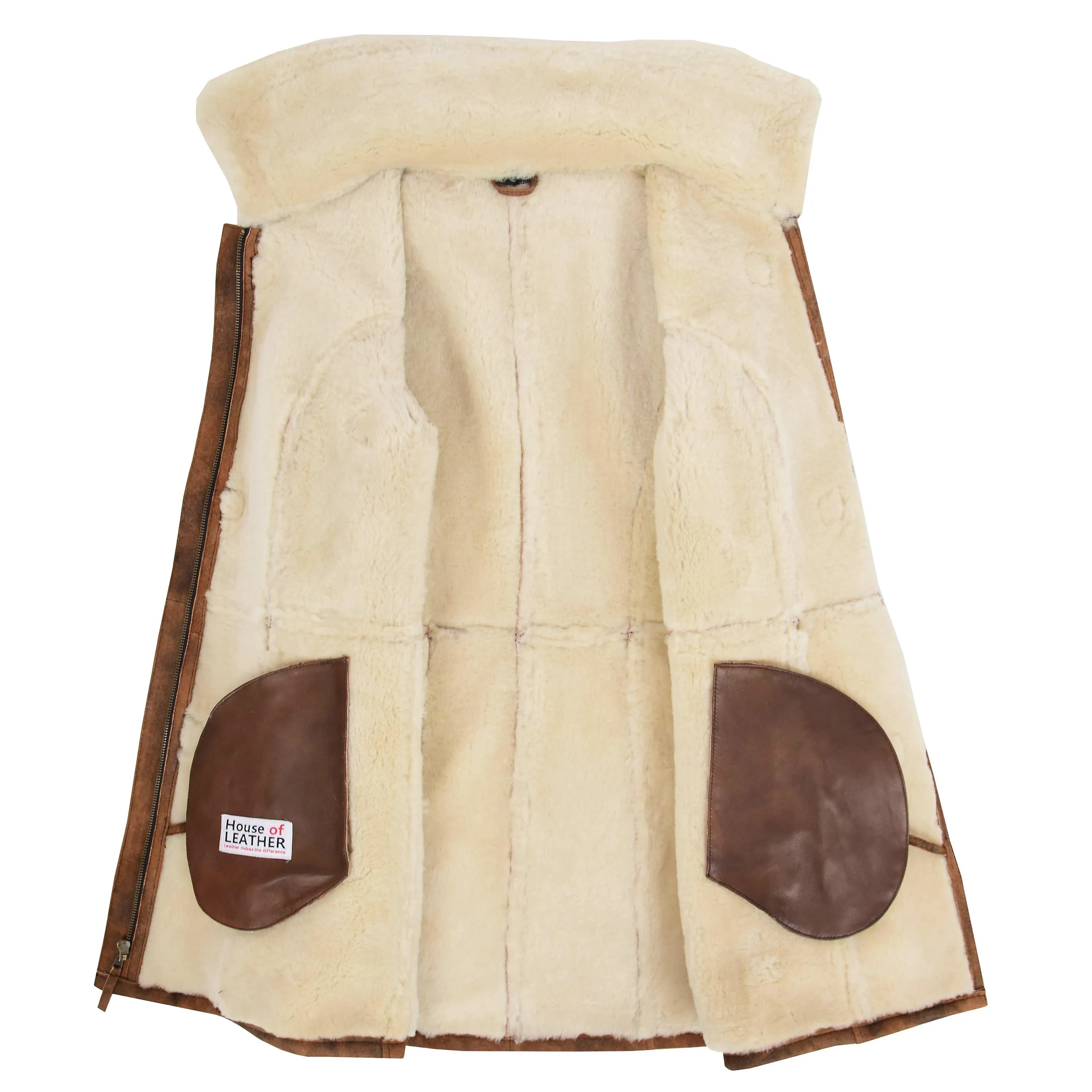 Womens Sheepskin Duffle Coat Mid Length Ellen Vintage Brown