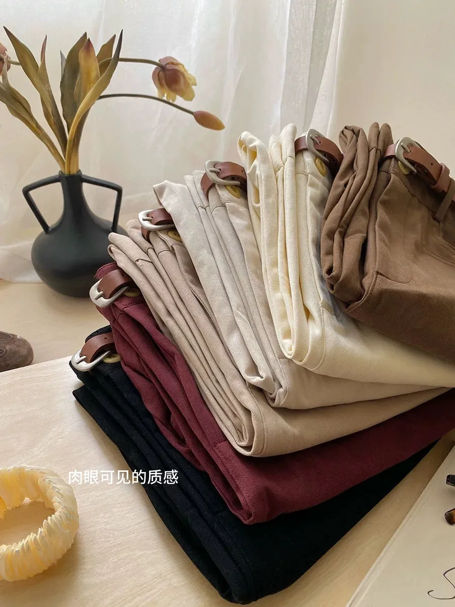 Word-of-mouth trousers ~ High-end lyocell washed cotton straight wide-leg pants for women autumn high-waisted nine-point casual 