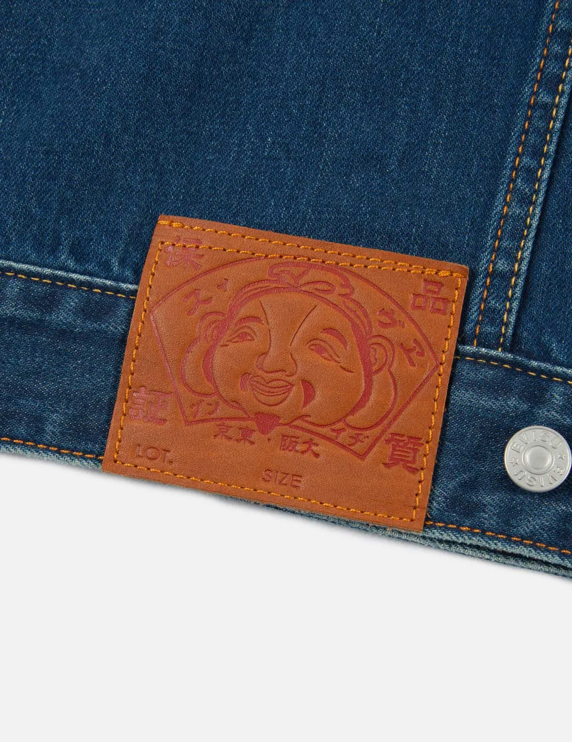 Zip-up Daruma and Fortune Cat Appliqué Denim Jacket